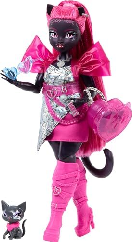Monster High Catty Noir Doll with Pet Cat Amulette and Accessories Like Backpack  Music Book  Microphone and More