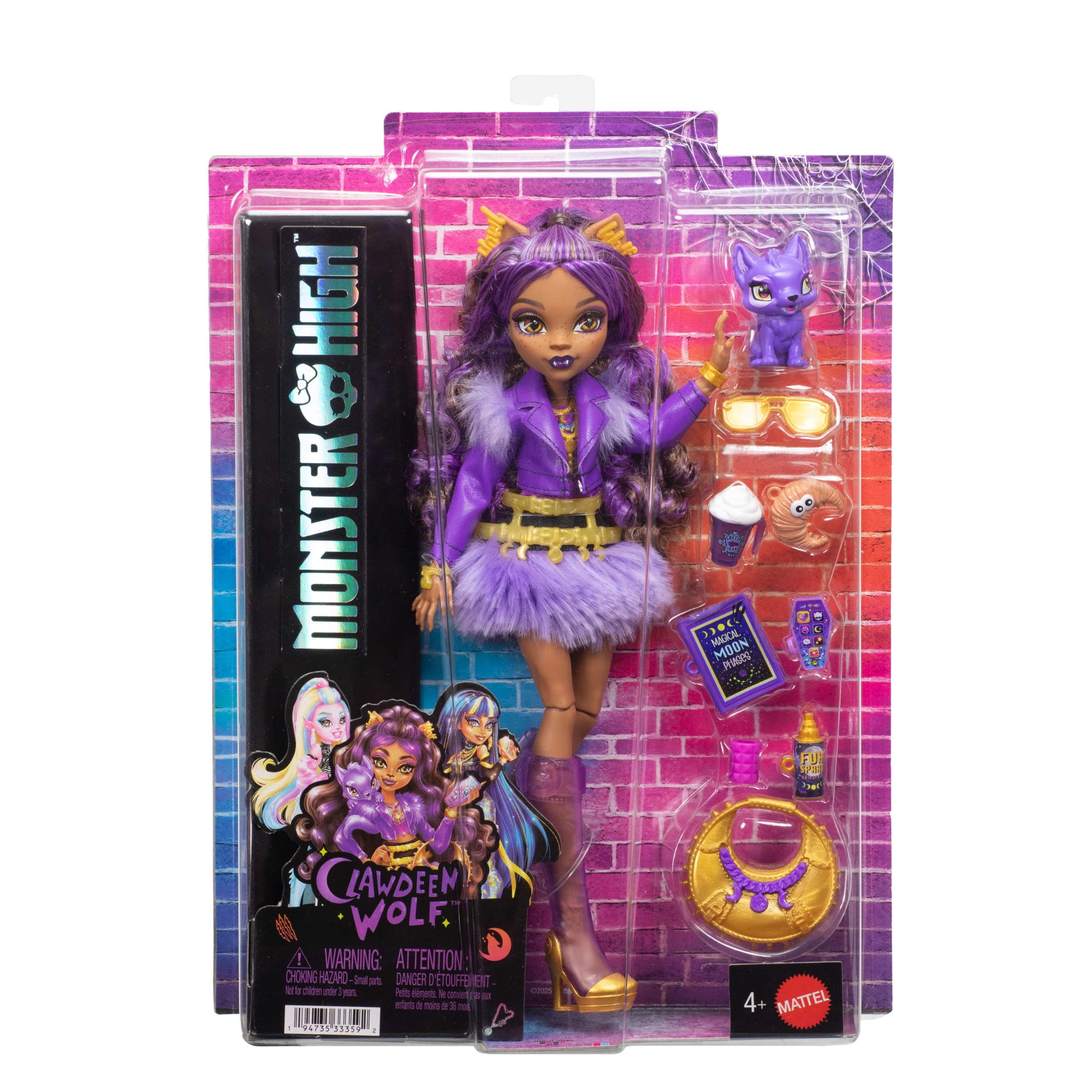 Monster High Clawdeen Wolf Fashion Doll in Furry Skirt with Pet Crescent and 7 Accessories