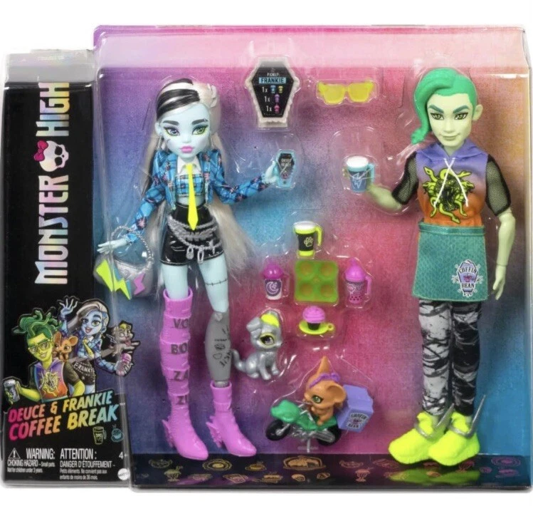 Monster High Coffee Break Playset Deuce Frankie Doll Set Pets 2022 G3 Exclusive