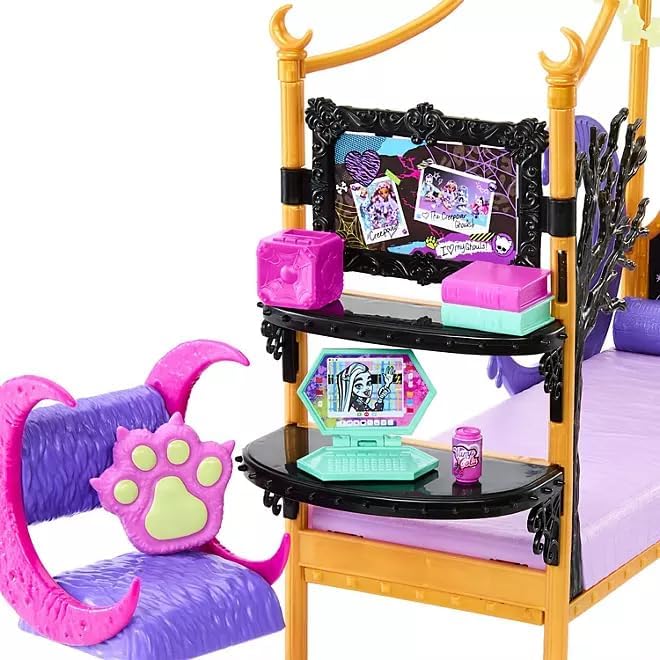 Monster High Juego de dormitorio Creepover - Con Draculaura, Lobo Clawdeen con más de 20 piezas fabulosas para la mejor experiencia creeptástica