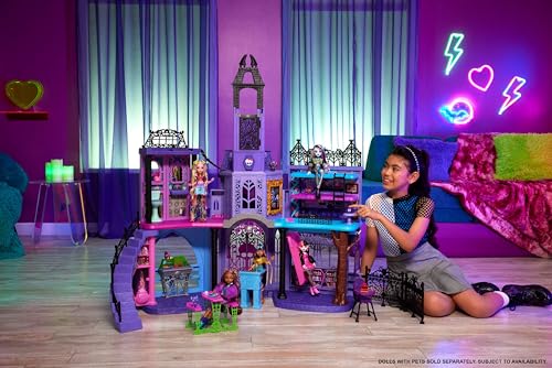 Monster High Doll House  Haunted High School Playset with 7 Play Areas & 35  Storytelling Pieces Including Furniture & Accessories