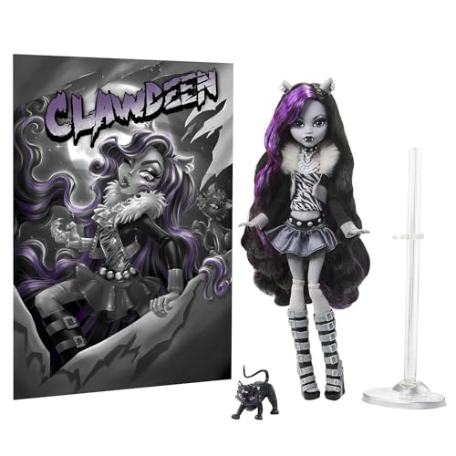 Monster High Doll Clawdeen Wolf in Black and White Reel Drama Collector Doll Size and Life Size Posters Horror Flick Theme Toys and Gifts