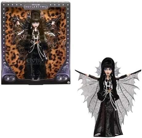 Monster High Doll  Elvira  Mistress of The Dark Collectible in Black Faux Leather Dress with Silvery Batwing Cape and Premium Accessories  Amazon Exclusive 