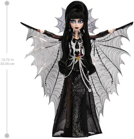 Monster High Doll  Elvira  Mistress of The Dark Collectible in Black Faux Leather Dress with Silvery Batwing Cape and Premium Accessories  Amazon Exclusive 