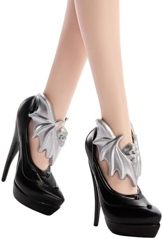 Monster High Doll  Elvira  Mistress of The Dark Collectible in Black Faux Leather Dress with Silvery Batwing Cape and Premium Accessories