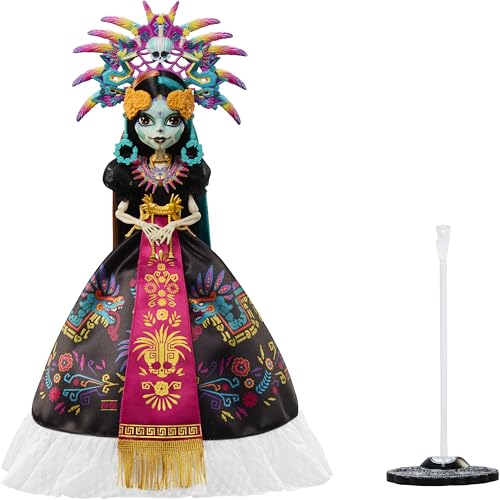 Monster High Doll  Skelita Calaveras Día de Muertos 2025 Collectible  Aztec Inspired Gown with Vibrant Accessories Like Headdress and Necklace