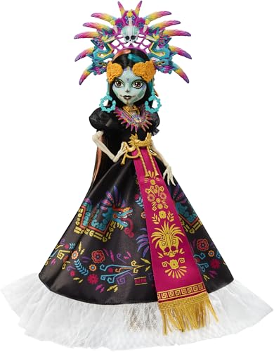 Monster High Doll  Skelita Calaveras Día de Muertos 2025 Collectible  Aztec Inspired Gown with Vibrant Accessories Like Headdress and Necklace