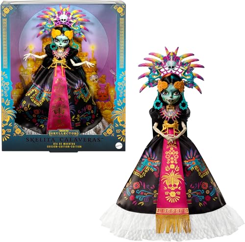 Monster High Doll  Skelita Calaveras Día de Muertos 2025 Collectible  Aztec Inspired Gown with Vibrant Accessories Like Headdress and Necklace