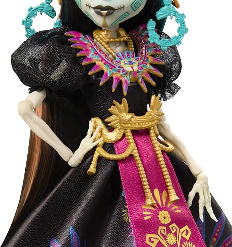 Monster High Doll  Skelita Calaveras Día de Muertos 2025 Collectible  Aztec Inspired Gown with Vibrant Accessories Like Headdress and Necklace