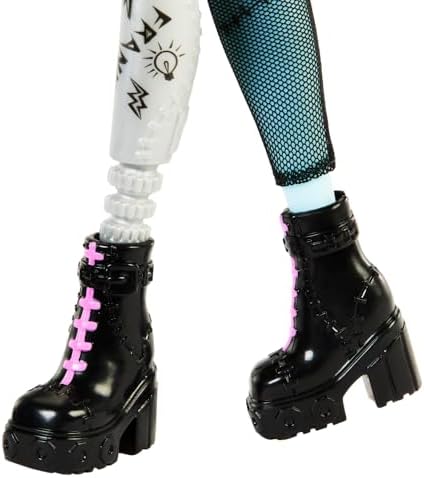 Monster High Frankie Stein Doll in Denim Jacket and Shorts  Includes Pet Dog Watzie and Accessories Like a Backpack  Snack and Notebook