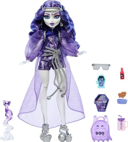Monster High Frankie Stein Doll in Denim Jacket and Shorts  Includes Pet Dog Watzie and Accessories Like a Backpack  Snack and Notebook