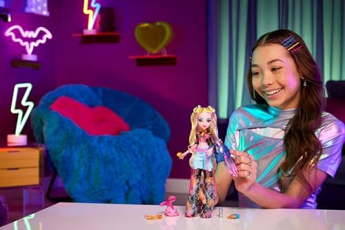 Monster High Frankie Stein Doll in Denim Jacket and Shorts  Includes Pet Dog Watzie and Accessories Like a Backpack  Snack and Notebook