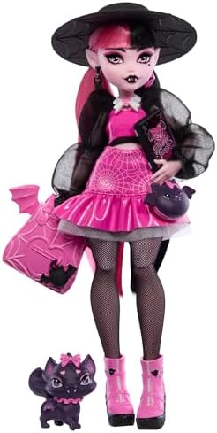 Monster High Frankie Stein Doll in Denim Jacket and Shorts  Includes Pet Dog Watzie and Accessories Like a Backpack  Snack and Notebook