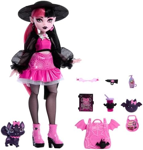 Monster High Frankie Stein Doll in Denim Jacket and Shorts  Includes Pet Dog Watzie and Accessories Like a Backpack  Snack and Notebook