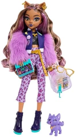 Monster High Frankie Stein Doll in Denim Jacket and Shorts  Includes Pet Dog Watzie and Accessories Like a Backpack  Snack and Notebook
