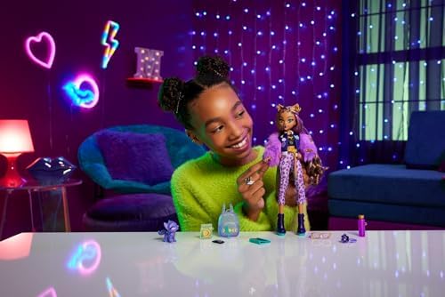 Monster High Frankie Stein Doll in Denim Jacket and Shorts  Includes Pet Dog Watzie and Accessories Like a Backpack  Snack and Notebook