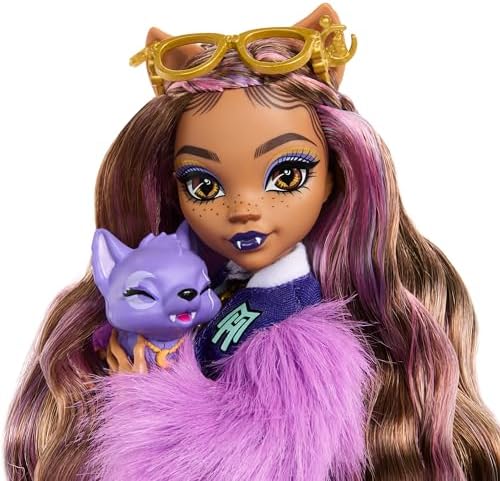 Monster High Frankie Stein Doll in Denim Jacket and Shorts  Includes Pet Dog Watzie and Accessories Like a Backpack  Snack and Notebook
