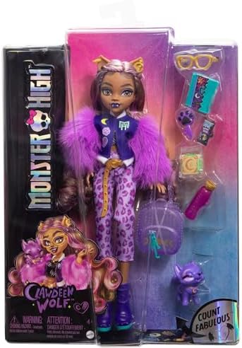Monster High Frankie Stein Doll in Denim Jacket and Shorts  Includes Pet Dog Watzie and Accessories Like a Backpack  Snack and Notebook