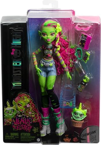 Monster High Frankie Stein Doll in Denim Jacket and Shorts  Includes Pet Dog Watzie and Accessories Like a Backpack  Snack and Notebook