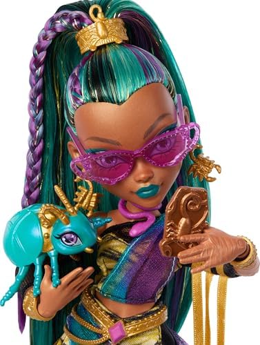 Monster High Frankie Stein Doll in Denim Jacket and Shorts  Includes Pet Dog Watzie and Accessories Like a Backpack  Snack and Notebook