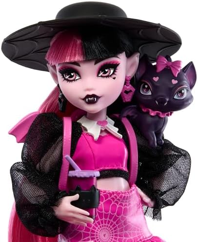 Monster High Frankie Stein Doll in Denim Jacket and Shorts  Includes Pet Dog Watzie and Accessories Like a Backpack  Snack and Notebook