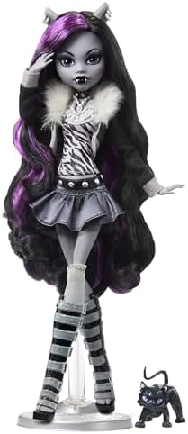 Monster High Reel Drama Doll  Clawdeen Wolf in Black and White  Collectible Reproduction with Doll Size and Life Size Posters  Horror Flick Theme
