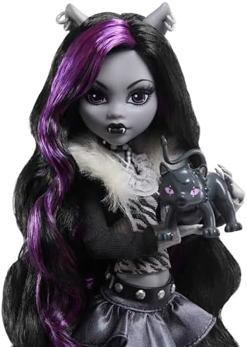 Monster High Reel Drama Doll  Clawdeen Wolf in Black and White  Collectible Reproduction with Doll Size and Life Size Posters  Horror Flick Theme