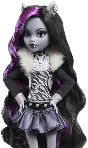 Monster High Reel Drama Doll  Clawdeen Wolf in Black and White  Collectible Reproduction with Doll Size and Life Size Posters  Horror Flick Theme