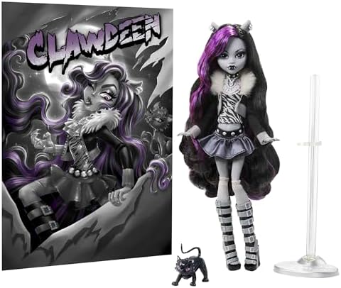 Monster High Reel Drama Doll  Clawdeen Wolf in Black and White  Collectible Reproduction with Doll Size and Life Size Posters  Horror Flick Theme