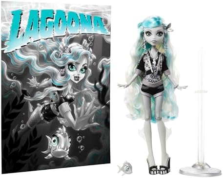 Monster High Reel Drama Doll  Clawdeen Wolf in Black and White  Collectible Reproduction with Doll Size and Life Size Posters  Horror Flick Theme