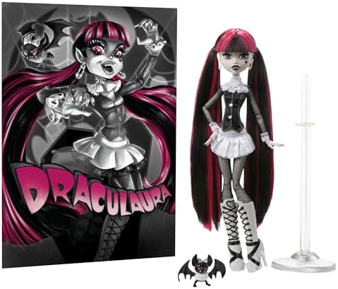 Monster High Reel Drama Doll  Clawdeen Wolf in Black and White  Collectible Reproduction with Doll Size and Life Size Posters  Horror Flick Theme