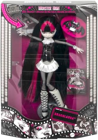 Monster High Reel Drama Doll  Clawdeen Wolf in Black and White  Collectible Reproduction with Doll Size and Life Size Posters  Horror Flick Theme