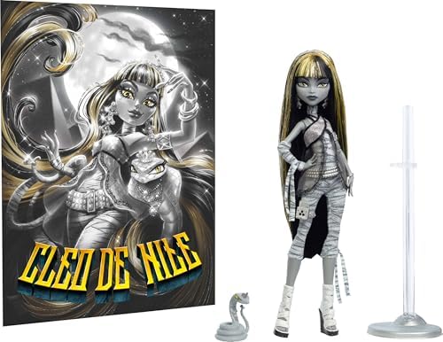 Monster High Reel Drama Doll  Clawdeen Wolf in Black and White  Collectible Reproduction with Doll Size and Life Size Posters  Horror Flick Theme