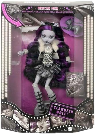 Monster High Reel Drama Doll  Clawdeen Wolf in Black and White  Collectible Reproduction with Doll Size and Life Size Posters  Horror Flick Theme