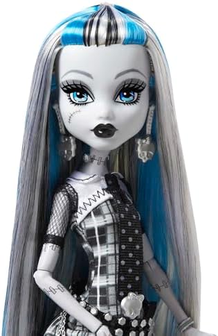 Monster High Reel Drama Doll  Frankie Stein in Black and White  Collectible Reproduction with Doll Size and Life Size Posters  Horror Flick Theme