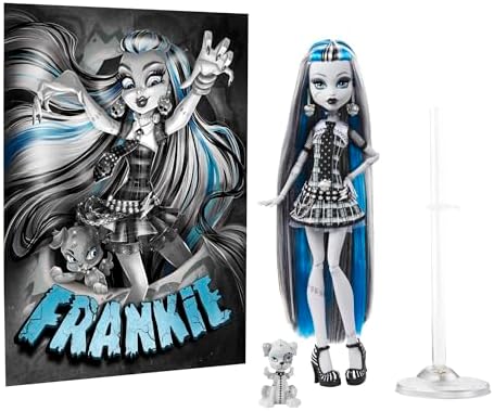 Monster High Reel Drama Doll  Frankie Stein in Black and White  Collectible Reproduction with Doll Size and Life Size Posters  Horror Flick Theme