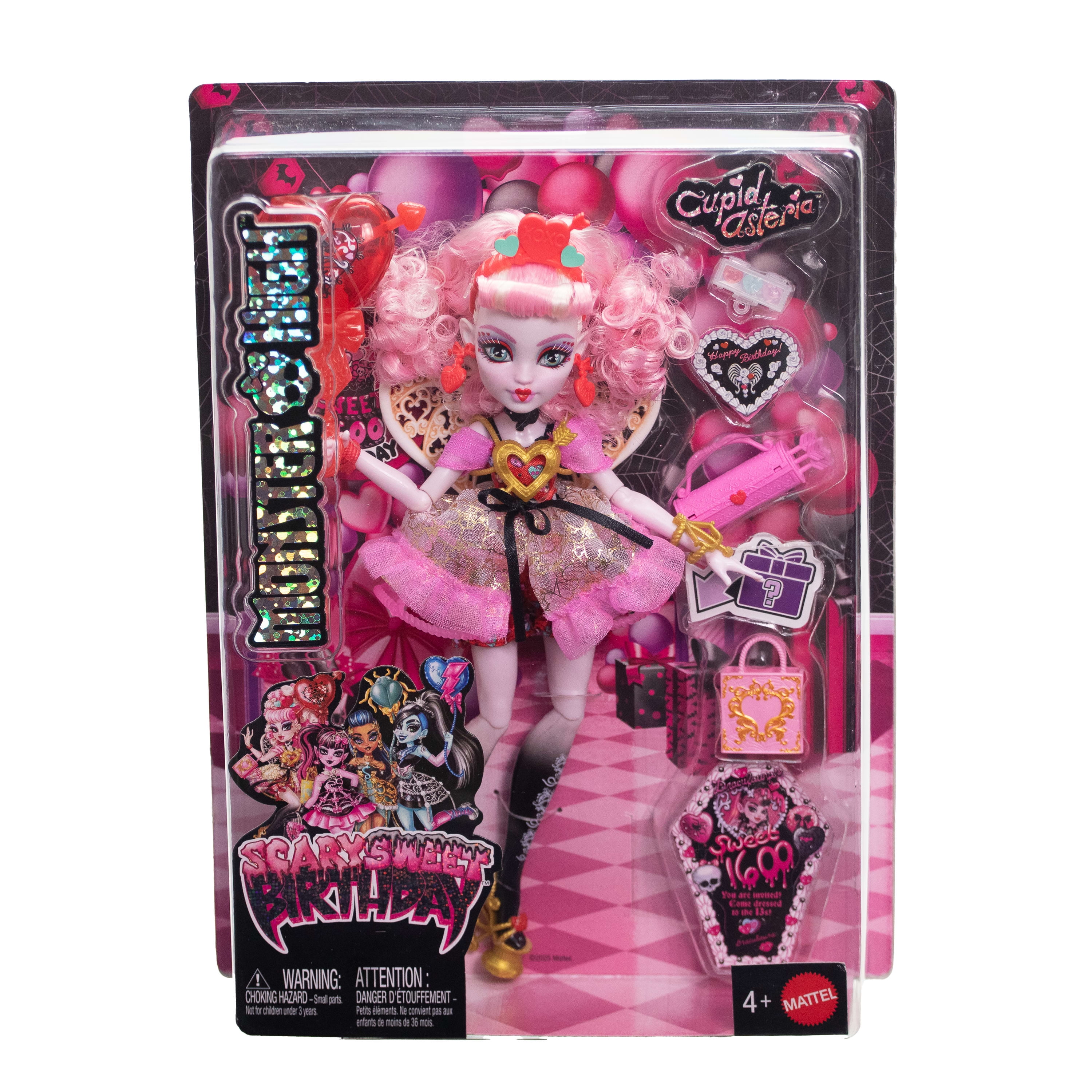 Monster High Scary Sweet Birthday Cupid Asteria Doll in Party Dress with Balloon & Gift