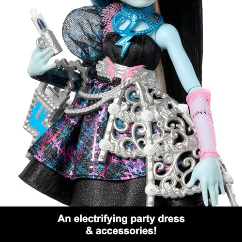 Monster High Scary Sweet Birthday Doll  Frankie Stein in Black Party Dress with Themed Accessories Like Invite  Balloon  Toy  Lipstick and More