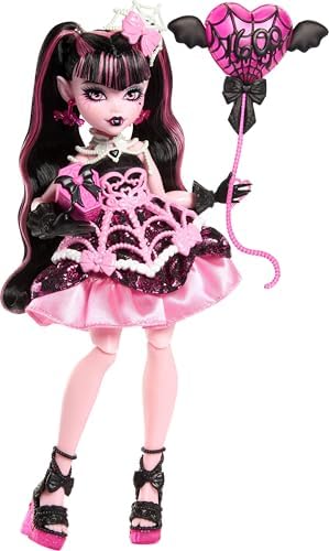 Monster High Scary Sweet Birthday Doll  Frankie Stein in Black Party Dress with Themed Accessories Like Invite  Balloon  Toy  Lipstick and More