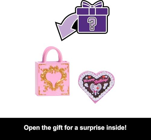 Monster High Scary Sweet Birthday Doll  Cupid Asteria in Pink and Red Party Dress with Themed Accessories Like Invite  Balloon  Gift and More