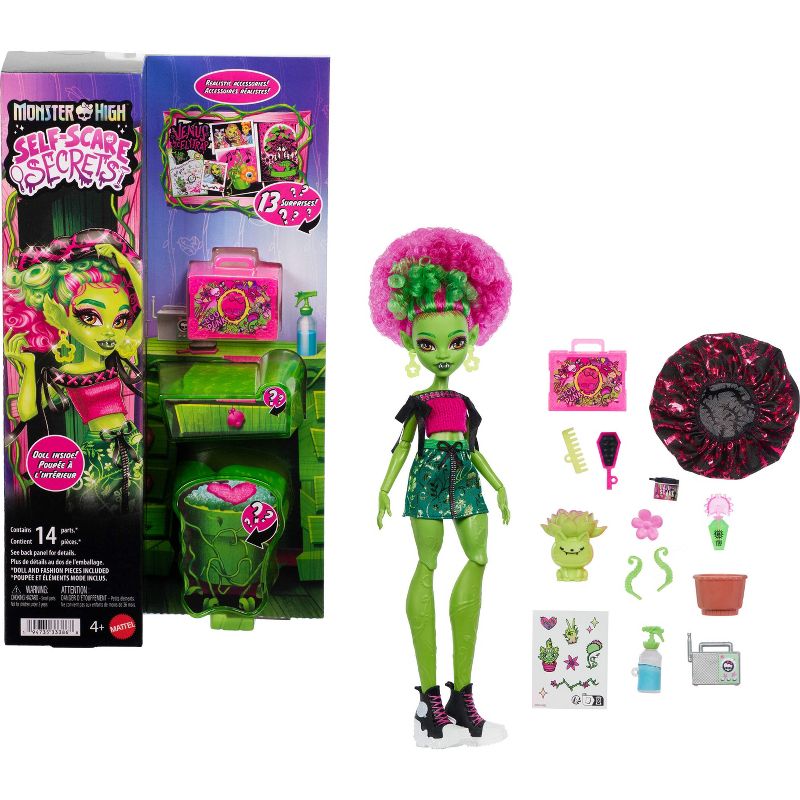 Muñeca de moda Monster High Self-Scare Secrets Venus McFlytrap con 13 accesorios realistas