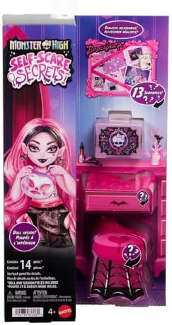 Monster High Self Scare Secrets Draculaura Doll and Accessories Set with 13 Realistic Surprises Like Working Face Roller and Customizable Mood Board