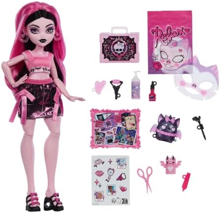 Monster High Self Scare Secrets Draculaura Doll and Accessories Set with 13 Realistic Surprises Like Working Face Roller and Customizable Mood Board