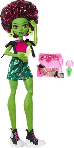 Monster High Self-Scare Secrets Venus McFlytrap - Muñeca y Set de Accesorios con 13 Sorpresas Realistas como Productos para el Cuidado del Cabello, Gorro y Planta