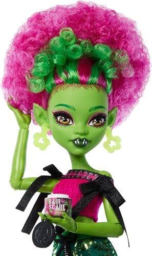 Monster High Self-Scare Secrets Venus McFlytrap - Muñeca y Set de Accesorios con 13 Sorpresas Realistas como Productos para el Cuidado del Cabello, Gorro y Planta
