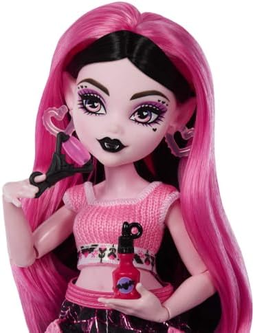 Monster High Self Scare Secrets Draculaura Doll and Accessories Set with 13 Realistic Surprises Like Working Face Roller and Customizable Mood Board