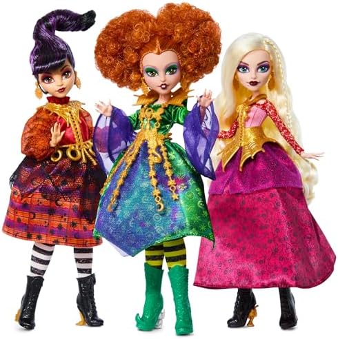 Monster High Skullector Hocus Pocus Dolls   Winifred  Mary  Sarah  and Binx Collectible Set with Articulated Figures  Witchy Dresses  Accessories  and Display Ready Packaging