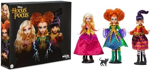 Monster High Skullector Hocus Pocus Dolls   Winifred  Mary  Sarah  and Binx Collectible Set with Articulated Figures  Witchy Dresses  Accessories  and Display Ready Packaging