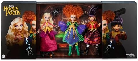 Monster High Skullector Hocus Pocus Dolls   Winifred  Mary  Sarah  and Binx Collectible Set with Articulated Figures  Witchy Dresses  Accessories  and Display Ready Packaging