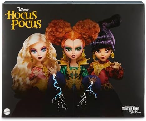 Monster High Skullector Hocus Pocus Dolls   Winifred  Mary  Sarah  and Binx Collectible Set with Articulated Figures  Witchy Dresses  Accessories  and Display Ready Packaging